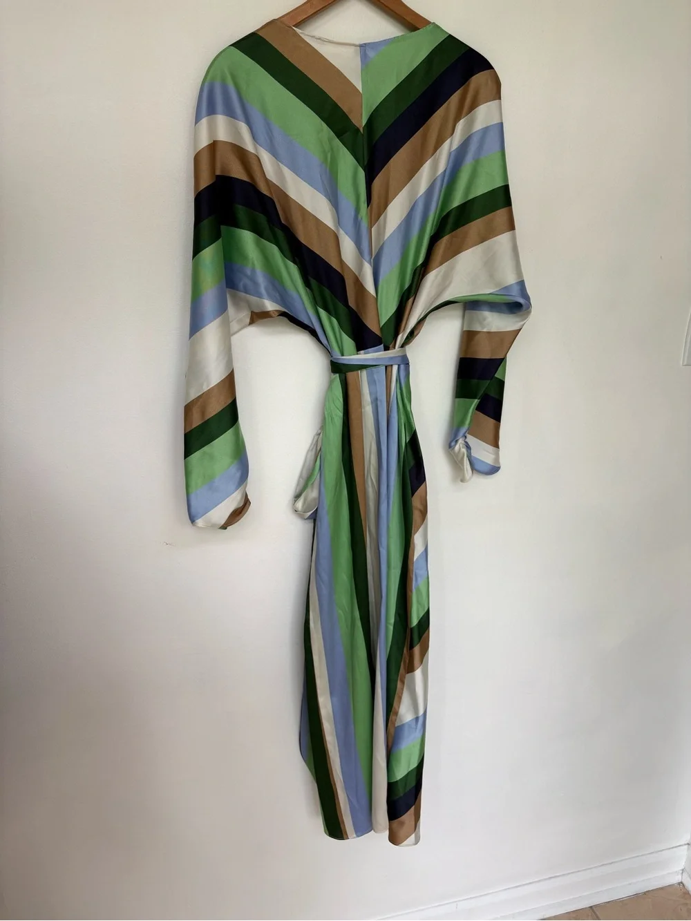 Mango Multicolor Striped Silk Blouse — Green, Blue, Brown, Cream - Picture 4 of 5